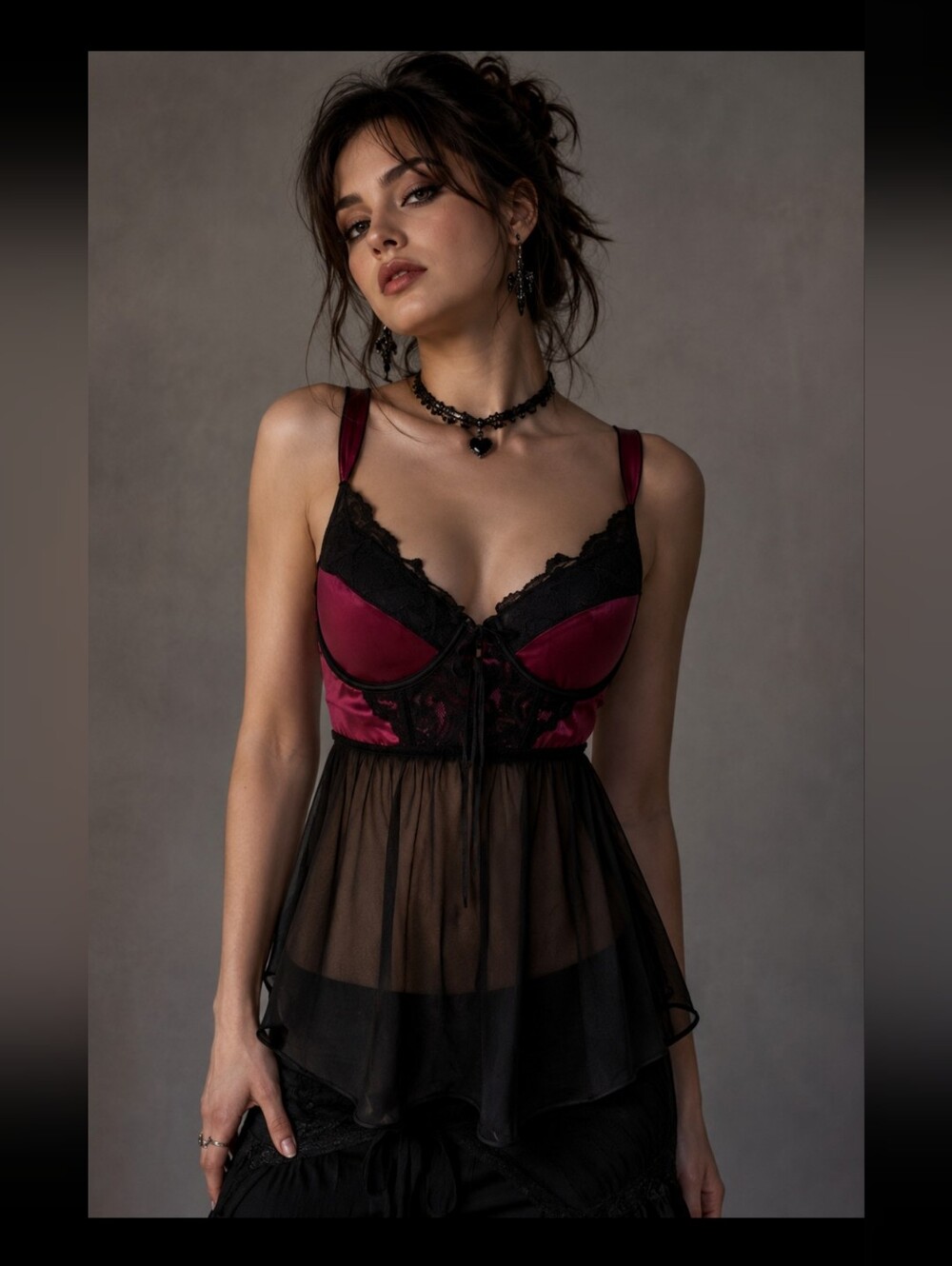 Icollection Dark Romantic Whimsigoth Babydoll Top M Chemise #300L